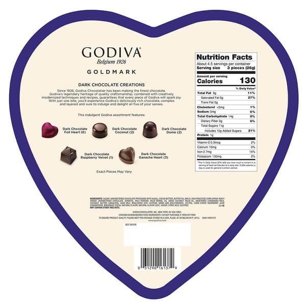 Godiva 14pc. Gold Mark Dark Chocolates Heart Tin
