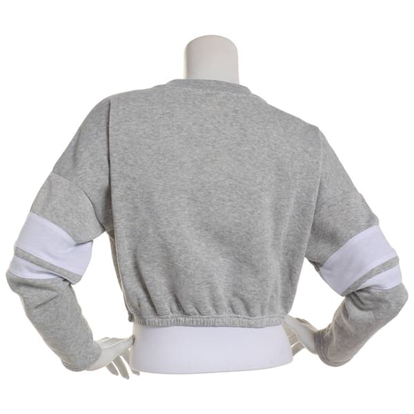 Juniors Derek Hear Stripe Sleeve New York Cropped Sweatshirt