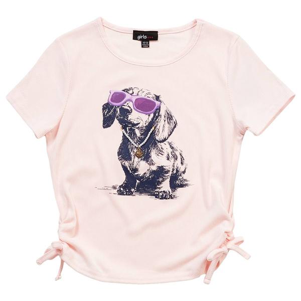 Girls (7-16) Dream Girl Sunglass Dog w/ Necklace Short Sleeve Tee - image 