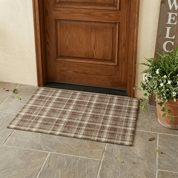 HomeRoots Chocolate & Ivory Plaid Non Skid Accent Rug