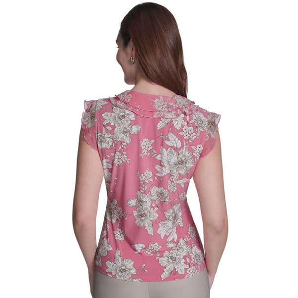 Womens Tommy Hilfiger Sleeveless Ruffle Front Floral Blouse