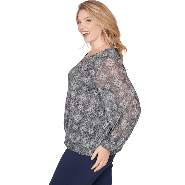 Plus Size Emaline Seabreeze Essence Long Sleeve Medallion Blouse