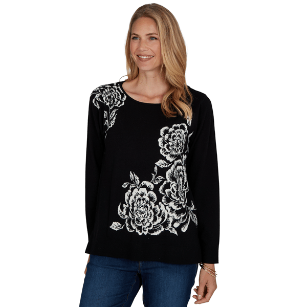 Petite Ruby Rd. Holiday Item Long Sleeve Floral Sweater - image 