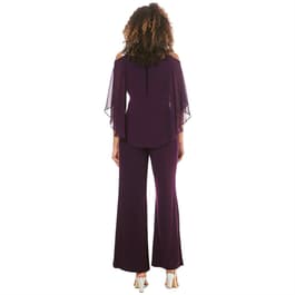 Womens MSK Solid Capelet Overlay Rhinestone Trim Jumpsuit