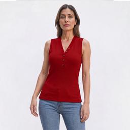 Petite Architect® Ribbed Button Front Henley Tank Top