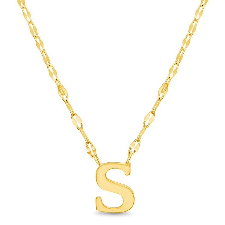 Sterling Silver Gold Polished S Initial Pendant Necklace
