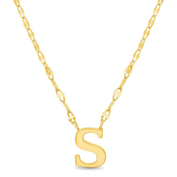 Sterling Silver Gold Polished S Initial Pendant Necklace - image 