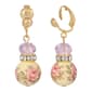 1928 Gold Tone Lt. Rose Pink Floral Beaded Clip Earrings - image 1