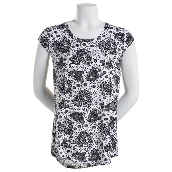 Womens Preswick & Moore Cap Sleeve Tonal Floral Tee - image 