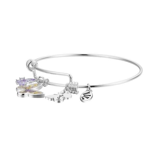 Shine Fine Silver Plated CZ Flowers Butterfly Kisses Bangle