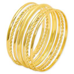 14kt. Gold Plated 7pc. Multi-Textured Bangle Bracelet Set