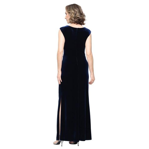 Petite SLNY Sleeveless Drape Neck Velvet Evening Gown