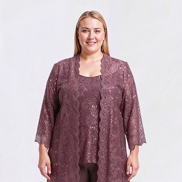 Plus Size R&M Richards 3pc. Lace Duster Pants Set