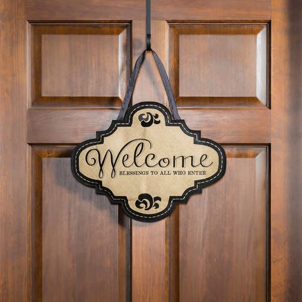 Evergreen Welcome Burlap Door Decor