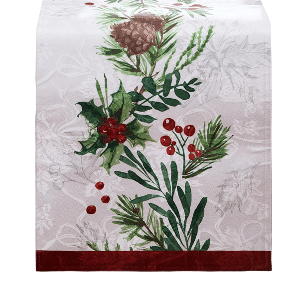 Threadmade Holly Berry Flourish Holiday Fabric Table Runner - image 