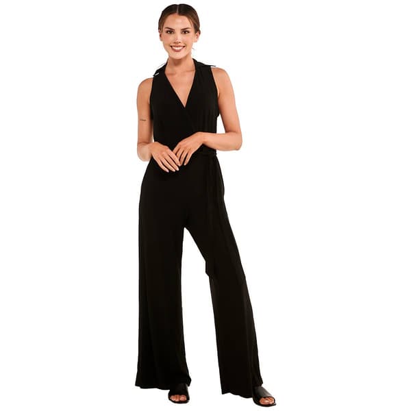 Womens Nina Leonard Sleeveless Collar Jumpsuit