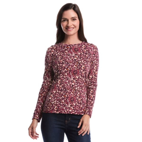 Womens Rafaella(R) Crew Neck Long Sleeve Floral Paisley Blouse