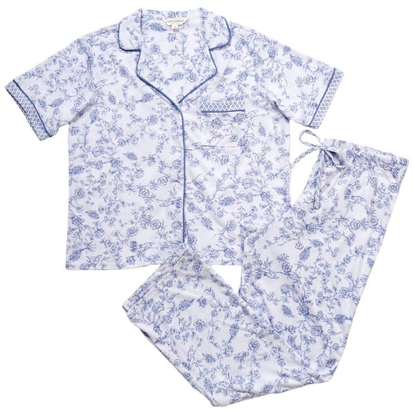 Womens Laura Ashley Short Sleeve Toile Boxy Pajama Set