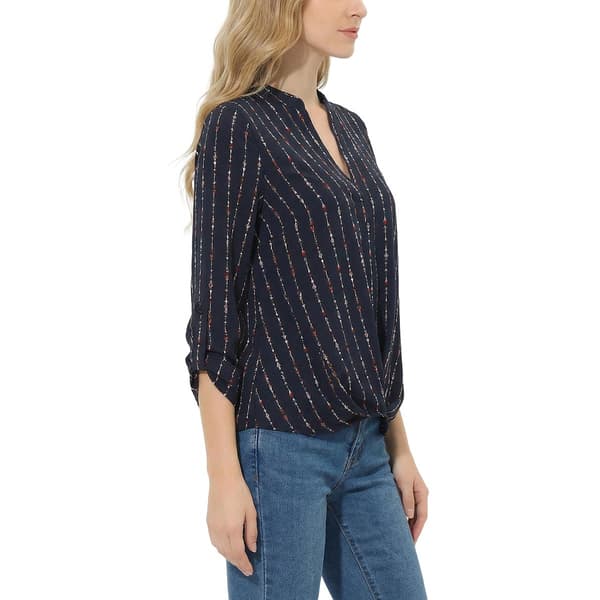 Womens NY Collection 3/4 Sleeve Pleated Front Stripe Arrow Blouse