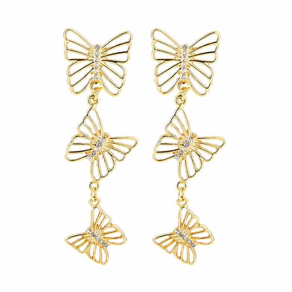 Ashley Gold Linear Triple Butterfly Earrings