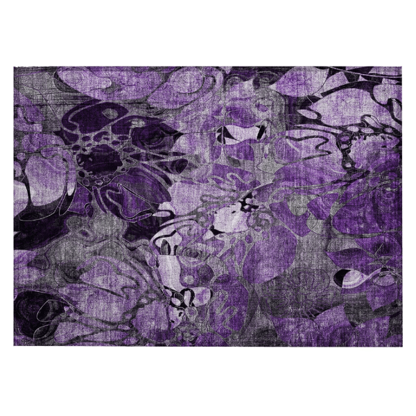 HomeRoots Purple Abstract Washable Indoor Outdoor Accent Rug