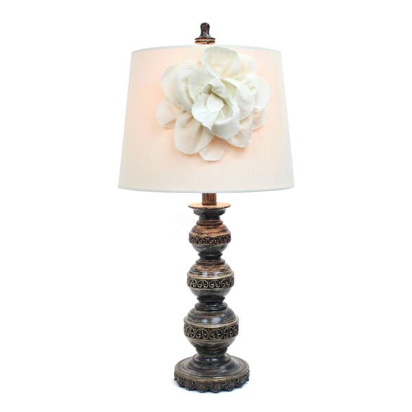 Elegant Designs Age Bronze Ball Lamp w/Couture Linen Flower Shade - image 