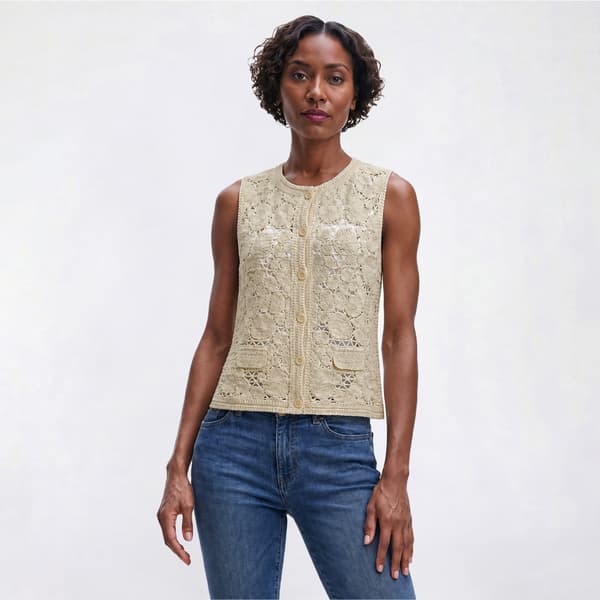 Womens Adrianna Papell Crochet Button Front Sweater Vest