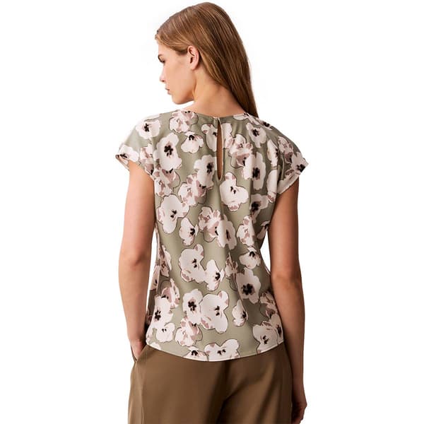 Womens Calvin Klein Cap Sleeve Buttercup Floral Blouse