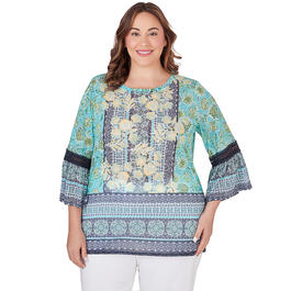 Plus Size Ruby Rd. By The Sea Knit Ruffle Lace Top
