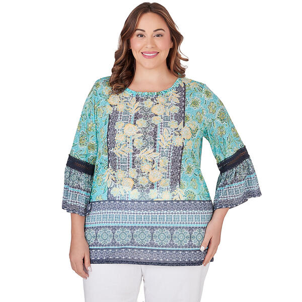 Plus Size Ruby Rd. By The Sea Knit Ruffle Lace Top - image 