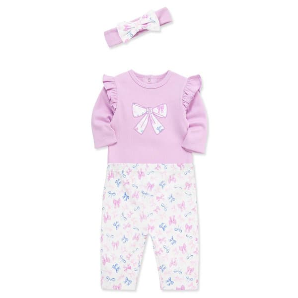 Baby Girl &#40;3-12M&#41; Little Me&#174; Pretty Bows Bodysuit & Pants Set