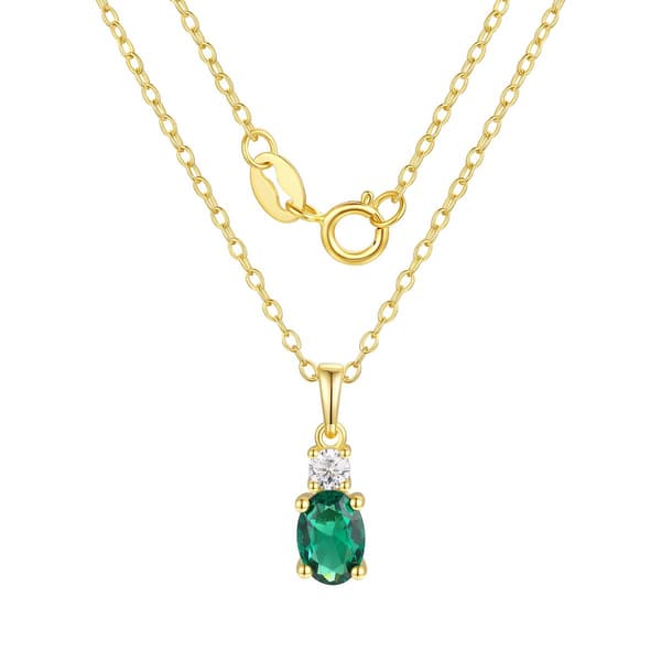 May Birthstone Simulated Emerald & Cubic Zirconia Pendant - image 