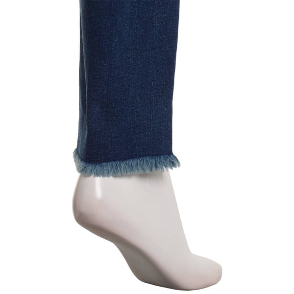 Womens Bleu Denim 5 Pocket Asymmetrical Hem Skinny Jeans