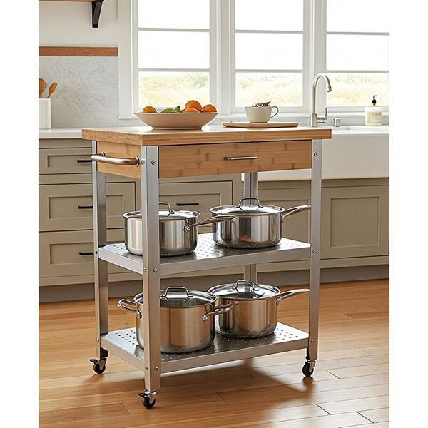 eccostyle(tm) Solid Bamboo & Stainless Steel Kitchen Cart w/Drawer - image 