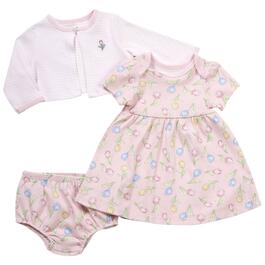 Baby Girl &#40;3-12M&#41; Little Me&#40;R&#41; 3pc. Tulip Cardigan & Dress w/Cover