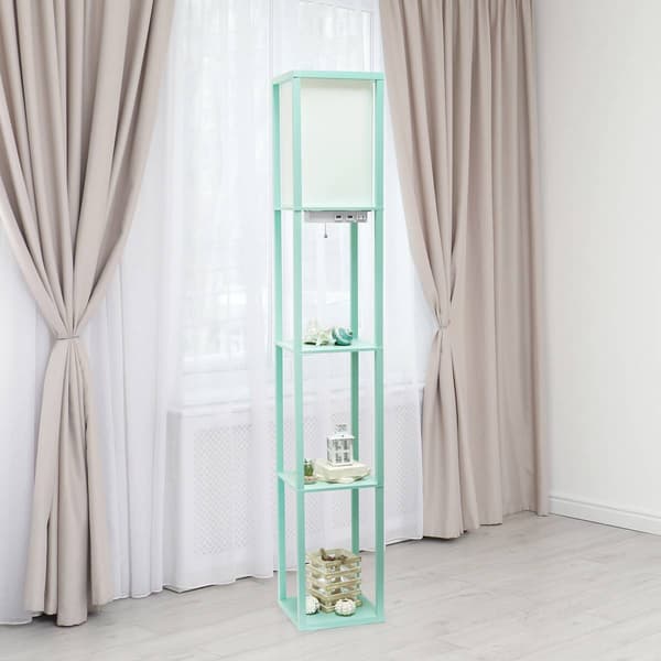Simple Designs Floor Lamp Organizer Storage Shelf w/2 USB Ports