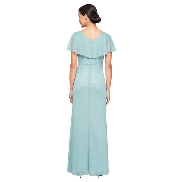 Petite SLNY Glitter Mesh Side Drape Evening Gown