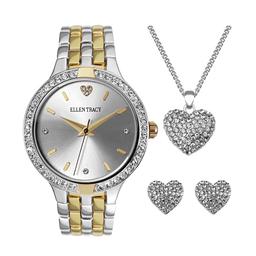 Womens Ellen Tracy Two-Tone Bracelet Watch/Jewelry Set-ETJ8158TTG