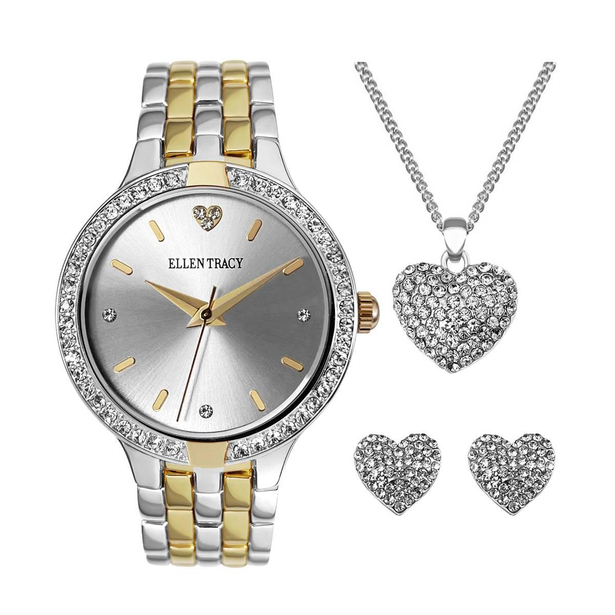 Womens Ellen Tracy Two-Tone Bracelet Watch/Jewelry Set-ETJ8158TTG