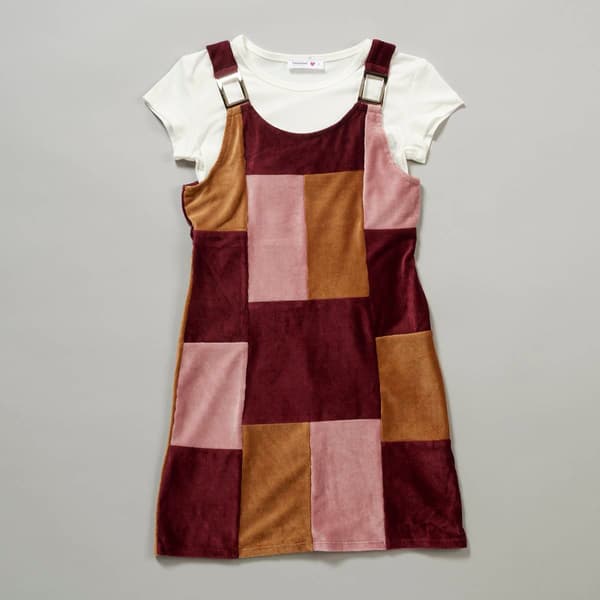 Girls &#40;7-16&#41; Beautees 2Fer Patchwork Knit Cord Jumper Dress - image 