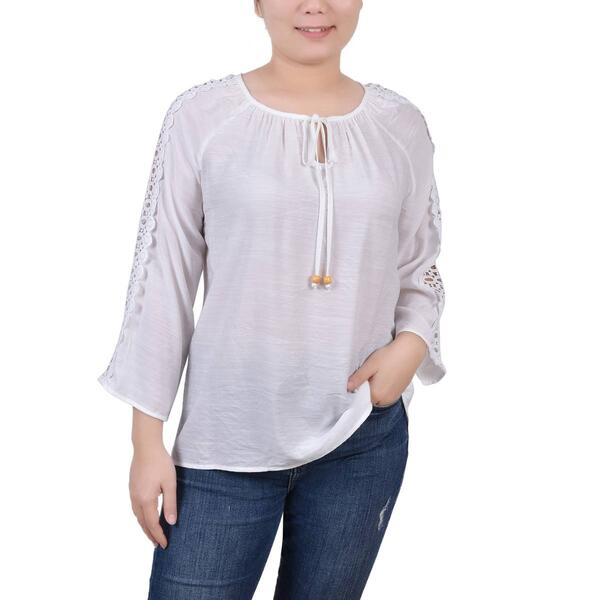 Petite NY Collection 3/4 Sleeve Solid Tuwa Peasant Top - White - image 