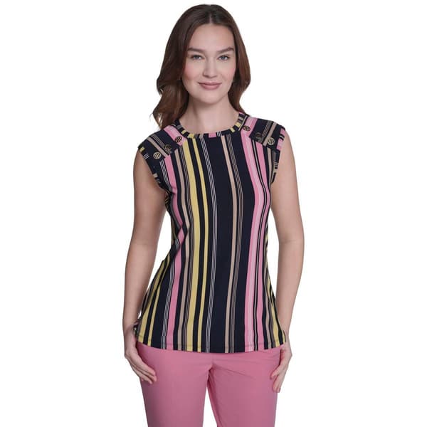 Womens Tommy Hilfiger Cap Sleeve Shoulder Button Stripe Blouse - image 