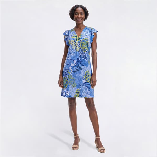 Petite MSK Flutter Sleeve V Neck Leaf Shift Dress - image 