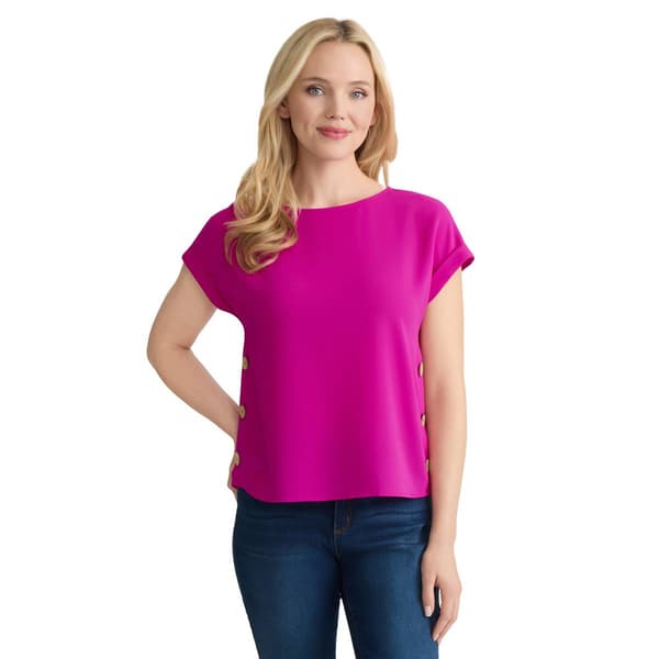 Womens Jones New York Short Sleeve Side Button Solid Blouse - image 