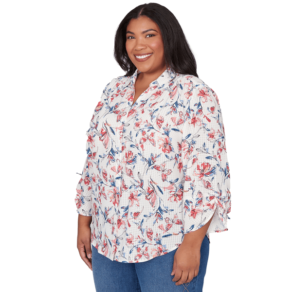 Plus Size Alfred Dunner Austin Etched Floral Butterfly Blouse