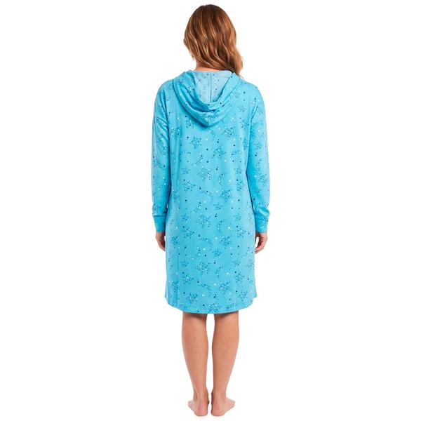 Womens Charmour Long Sleeve Star & Moon Hooded Nightshirt