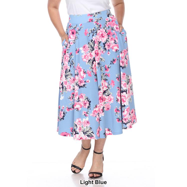 Plus Size White Mark Tasmin Spring Floral Flare Midi Skirt