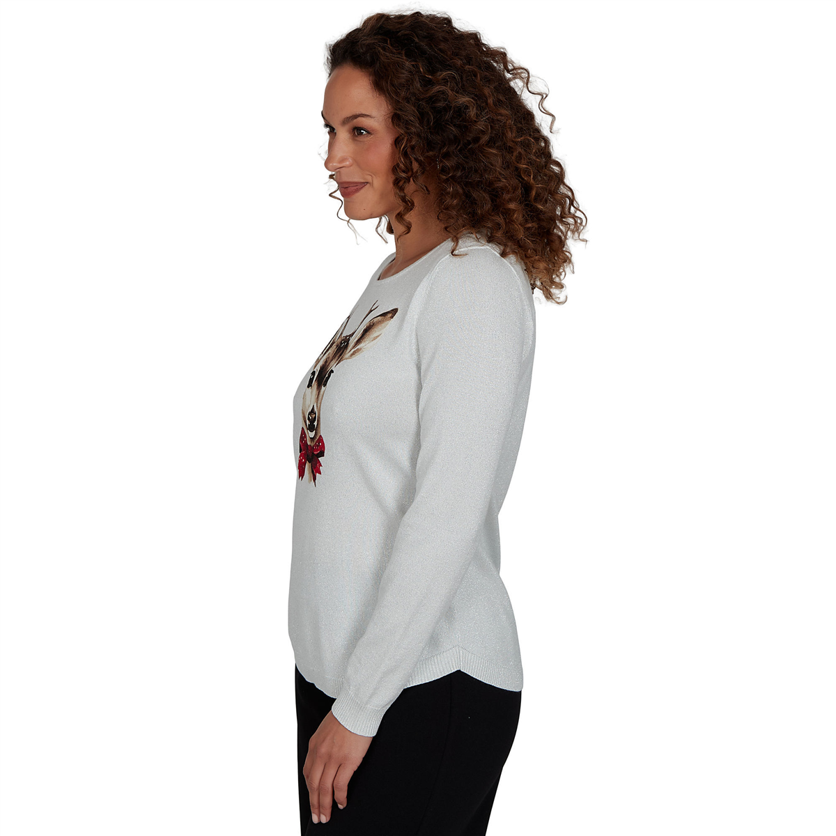 Womens Emaline Holiday Festivities Deer Graphic Sweater
