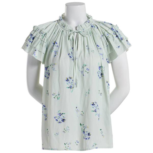 Womens Philosophy Tiered Sleeve Tie Neck Floral Airflow Blouse - image 