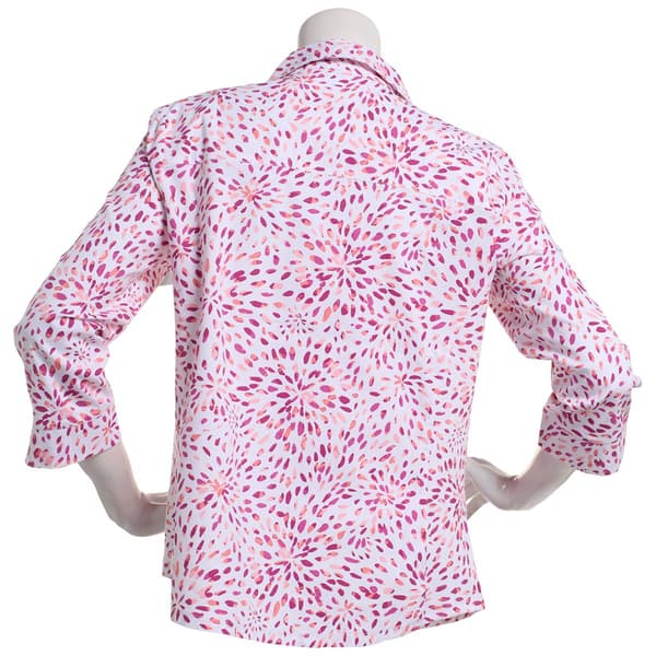 Plus Size Emily Daniels 3/4 Sleeve Knit To Fit Dot Button Down